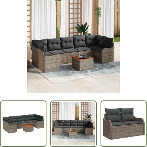 Poltrona da giardino -  Set Divano da Giardino 8 pcs Grigio polyrattan