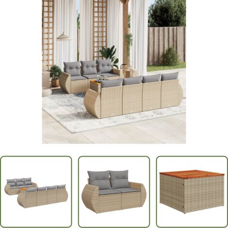 Poltrona da giardino -  Set Divano da Giardino 8 pz con Cuscini Beige in Polyrattan