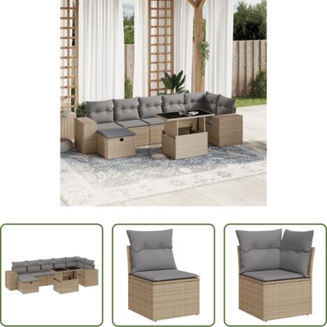 Poltrona da giardino -  Set Divano da Giardino 8 pz con Cuscini Beige in Polyrattan