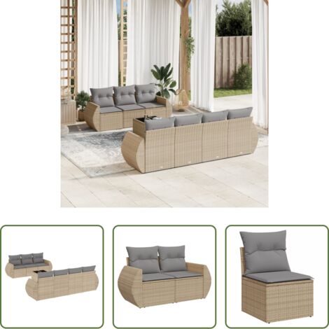 Poltrona da giardino -  Set Divano da Giardino 8 pz con Cuscini Beige in Polyrattan