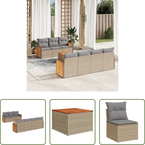 Poltrona da giardino -  Set Divano da Giardino 8 pz con Cuscini Beige in Polyrattan