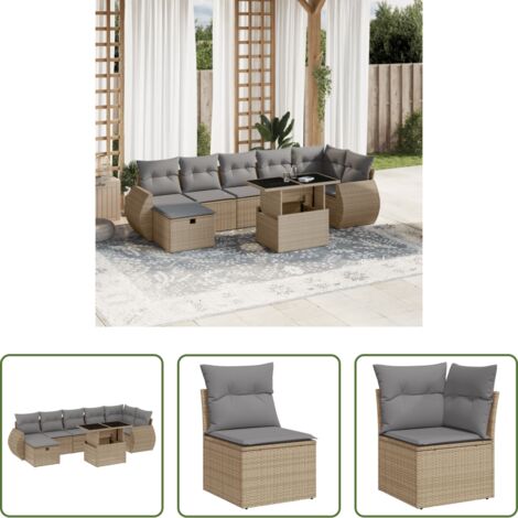 Poltrona da giardino -  Set Divano da Giardino 8 pz con Cuscini Beige in Polyrattan