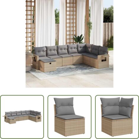 Poltrona da giardino -  Set Divano da Giardino 8 pz con Cuscini Beige in Polyrattan