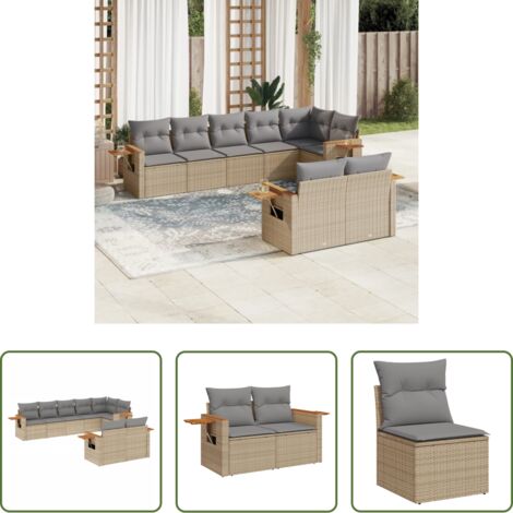 Poltrona da giardino -  Set Divano da Giardino 8 pz con Cuscini Beige in Polyrattan