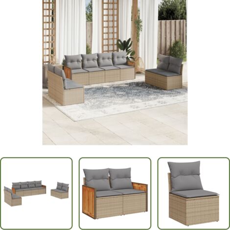 Poltrona da giardino -  Set Divano da Giardino 8 pz con Cuscini Beige in Polyrattan
