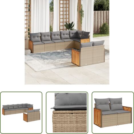 Poltrona da giardino -  Set Divano da Giardino 8 pz con Cuscini Beige in Polyrattan