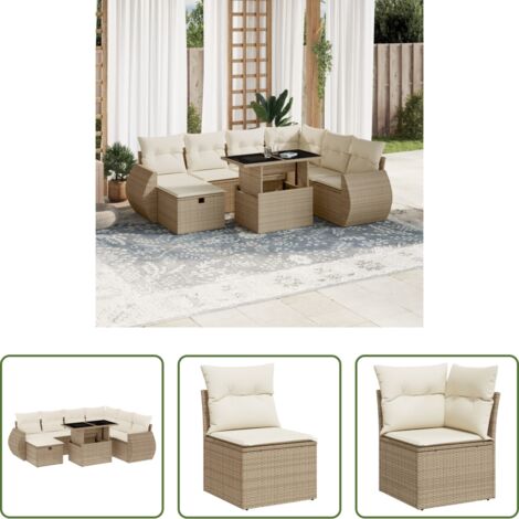 Poltrona da giardino -  Set Divano da Giardino 8 pz con Cuscini Beige in Polyrattan