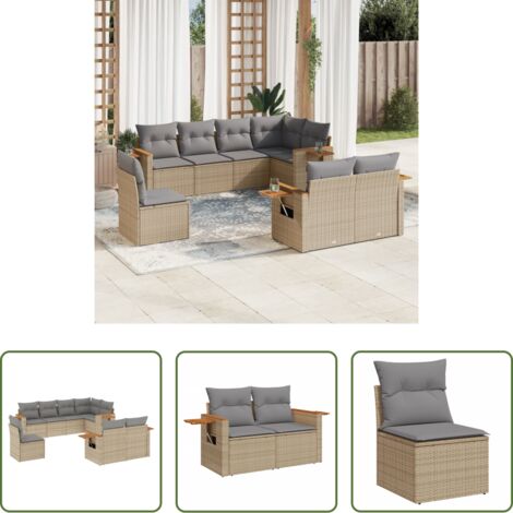 Poltrona da giardino -  Set Divano da Giardino 8 pz con Cuscini Beige in Polyrattan