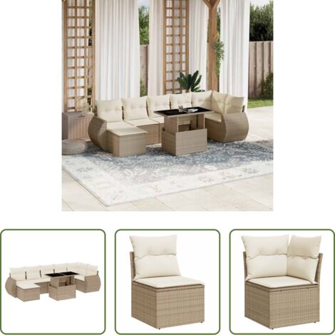 Poltrona da giardino -  Set Divano da Giardino 8 pz con Cuscini Beige in Polyrattan