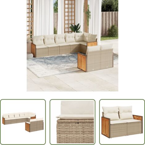 Poltrona da giardino -  Set Divano da Giardino 8 pz con Cuscini Beige in Polyrattan