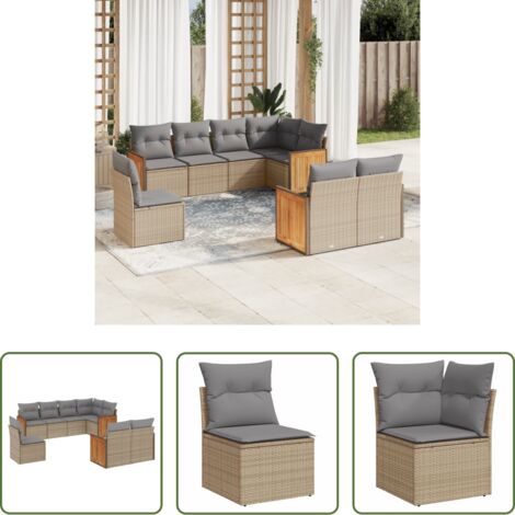 Poltrona da giardino -  Set Divano da Giardino 8 pz con Cuscini Beige in Polyrattan