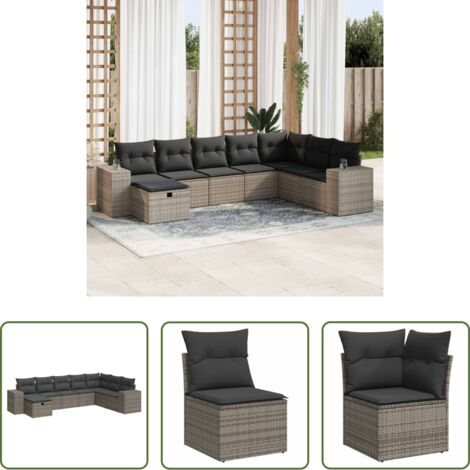 Poltrona da giardino -  Set Divano da Giardino 8 pz con Cuscini Grigio in Polyrattan