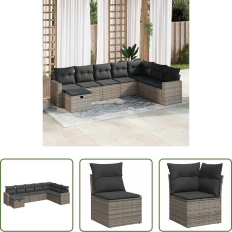 Poltrona da giardino -  Set Divano da Giardino 8 pz con Cuscini Grigio in Polyrattan