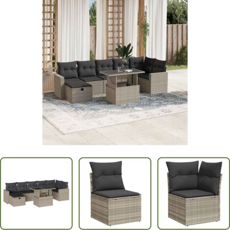 Poltrona da giardino -  Set Divano da Giardino 8pz con Cuscini Grigio Chiaro Polyrattan