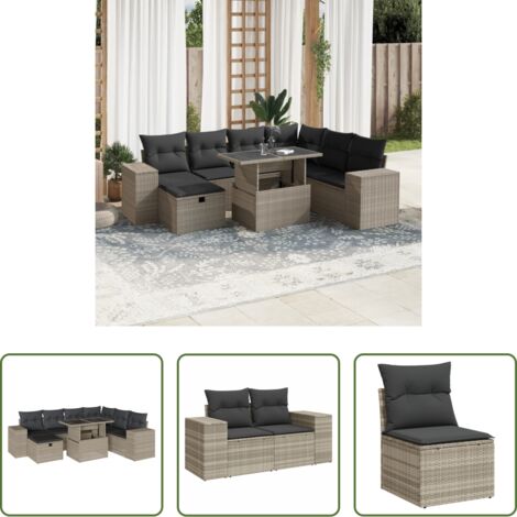 Poltrona da giardino -  Set Divano da Giardino 8pz con Cuscini Grigio Chiaro Polyrattan