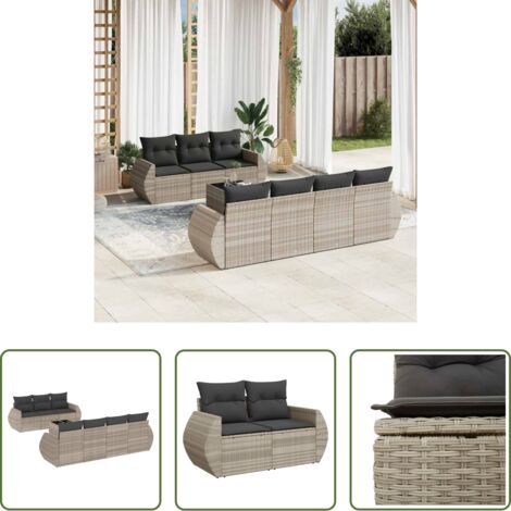 Poltrona da giardino -  Set Divano da Giardino 8pz con Cuscini Grigio Chiaro Polyrattan
