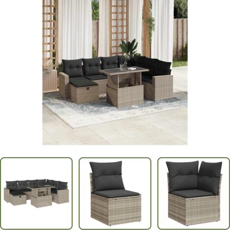 Poltrona da giardino -  Set Divano da Giardino 8pz con Cuscini Grigio Chiaro Polyrattan