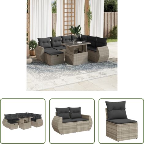 Poltrona da giardino -  Set Divano da Giardino 8pz con Cuscini Grigio Chiaro Polyrattan