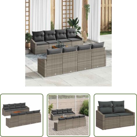 Poltrona da giardino -  Set Divano da Giardino 9 pcs Grigio polyrattan