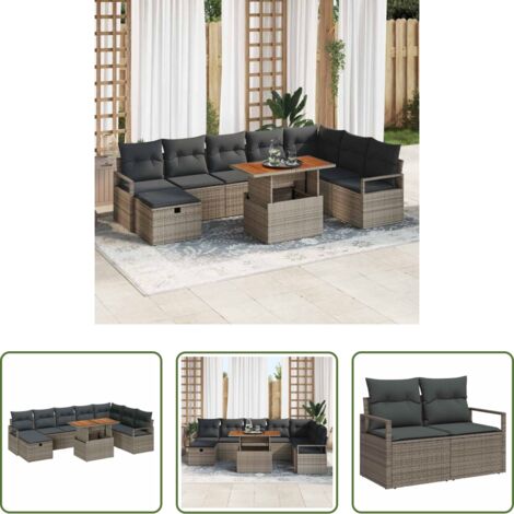 Poltrona da giardino -  Set Divano da Giardino 9 pcs Grigio polyrattan