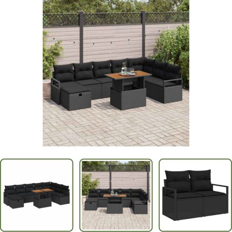 Poltrona da giardino -  Set Divano da Giardino 9 pcs Nero polyrattan