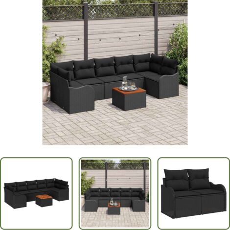 Poltrona da giardino -  Set Divano da Giardino con archiviazione 8 pcs Nero polyrattan