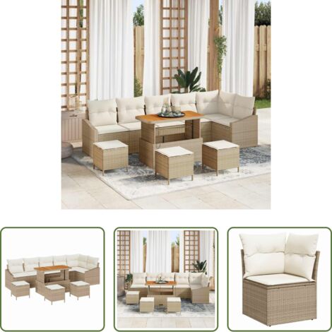 Poltrona da giardino -  Set Divano da Giardino con cuscino 10 pcs Beige polyrattan