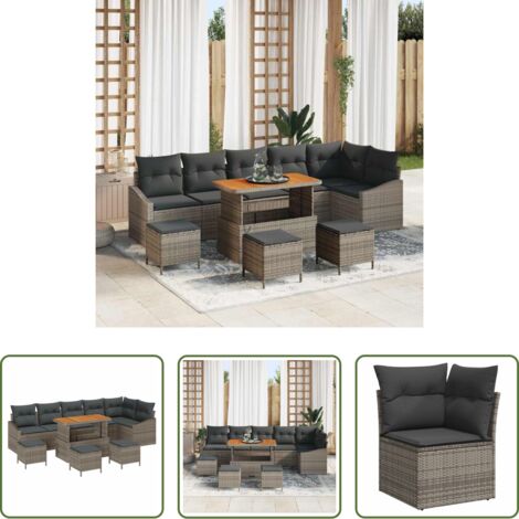 Poltrona da giardino -  Set Divano da Giardino con cuscino 10 pcs Grigio polyrattan