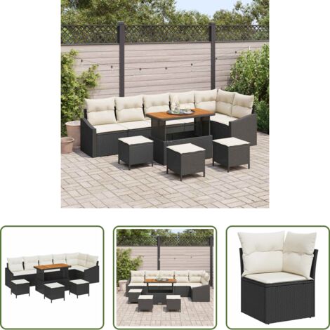 Poltrona da giardino -  Set Divano da Giardino con cuscino 10 pcs Nero polyrattan