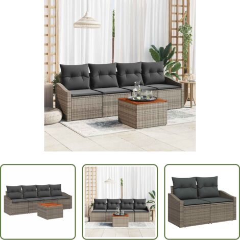 Poltrona da giardino -  Set Divano da Giardino con cuscino 5 pcs Grigio polyrattan