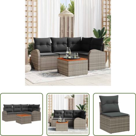 Poltrona da giardino -  Set Divano da Giardino con cuscino 5 pcs Grigio polyrattan