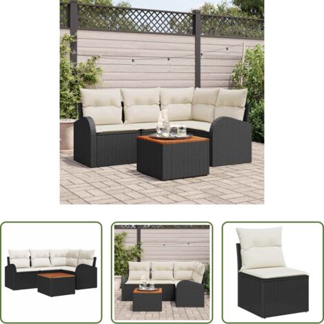 Poltrona da giardino -  Set Divano da Giardino con cuscino 5 pcs Nero polyrattan
