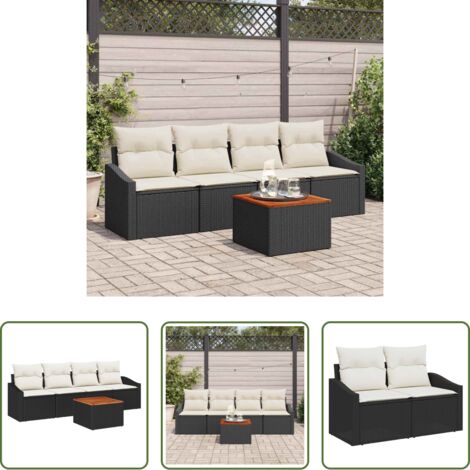 Poltrona da giardino -  Set Divano da Giardino con cuscino 5 pcs Nero polyrattan