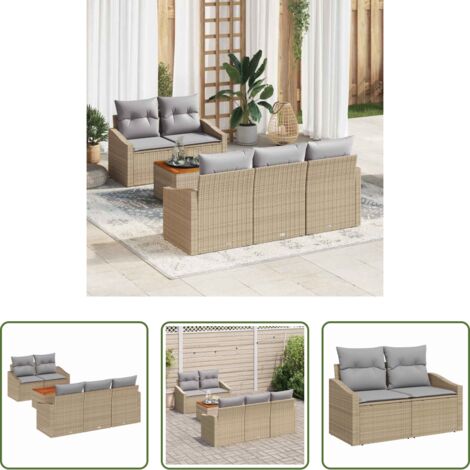 Poltrona da giardino -  Set Divano da Giardino con cuscino 6 pcs Beige polyrattan