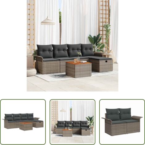 Poltrona da giardino -  Set Divano da Giardino con cuscino 6 pcs Grigio polyrattan
