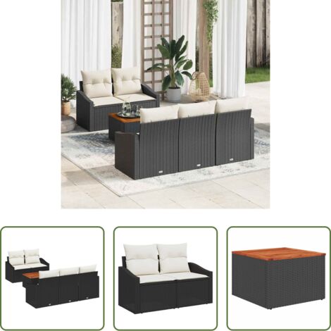 Poltrona da giardino -  Set Divano da Giardino con cuscino 6 pcs Nero polyrattan
