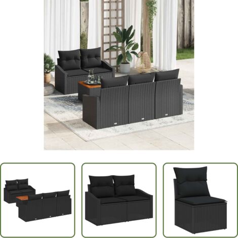 Poltrona da giardino -  Set Divano da Giardino con cuscino 6 pcs Nero polyrattan