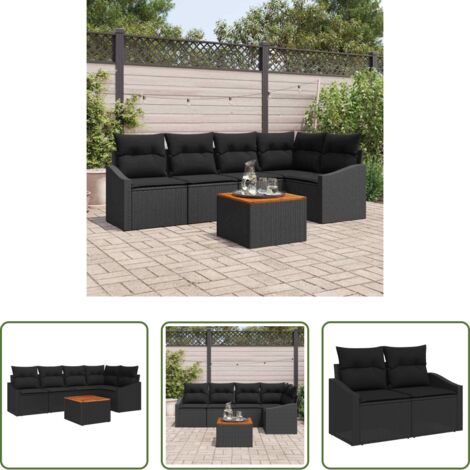 Poltrona da giardino -  Set Divano da Giardino con cuscino 6 pcs Nero polyrattan