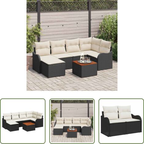 Poltrona da giardino -  Set Divano da Giardino con cuscino 7 pcs Nero polyrattan