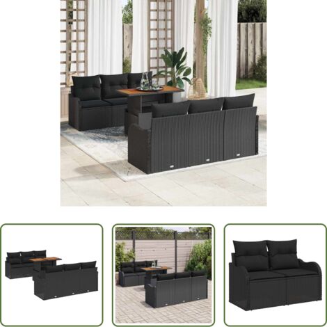 Poltrona da giardino -  Set Divano da Giardino con cuscino 7 pcs Nero polyrattan