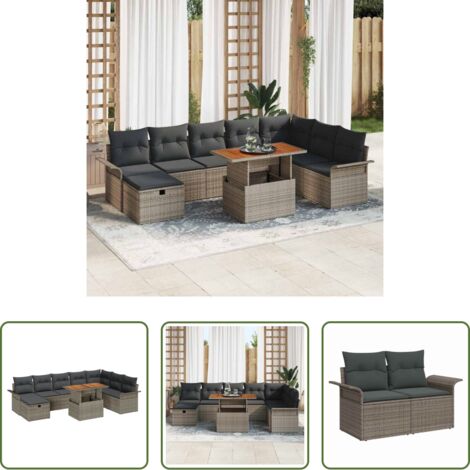 Poltrona da giardino -  Set Divano da Giardino con cuscino 9 pcs Grigio polyrattan