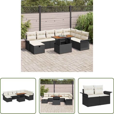 Poltrona da giardino -  Set Divano da Giardino con cuscino 9 pcs Nero polyrattan