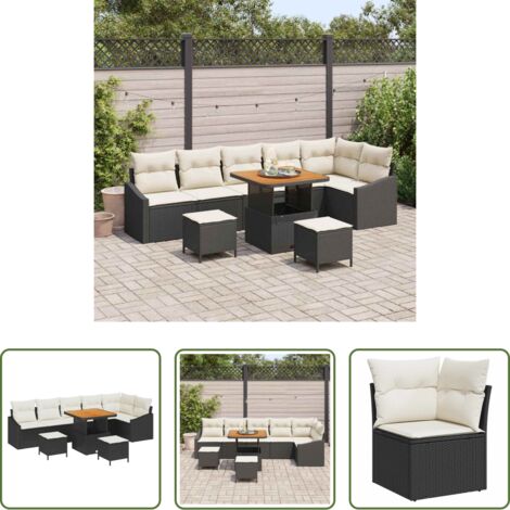 Poltrona da giardino -  Set Divano da Giardino con cuscino 9 pcs Nero polyrattan