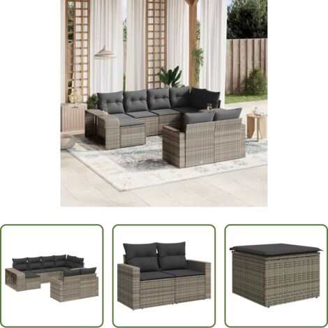 Poltrona da giardino -  Set Divano Giardino 10 pz con Cuscini Grigio Chiaro Polyrattan