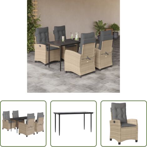 Poltrona da giardino -  Set Pranzo da Giardino 5 pz con Cuscini Beige Misto Polyrattan
