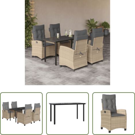 Poltrona da giardino -  Set Pranzo da Giardino 5 pz con Cuscini Beige Misto Polyrattan