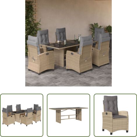 Poltrona da giardino -  Set Pranzo da Giardino 7 pz con Cuscini Beige Misto Polyrattan