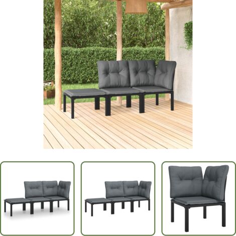 Poltrona da giardino -  Set Salotto da Giardino 3 pz Nero e Grigio in Polyrattan
