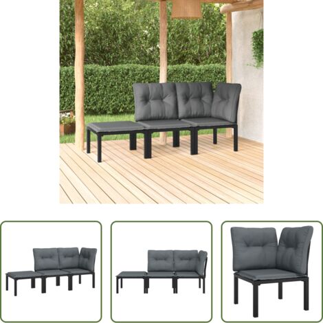 Poltrona da giardino -  Set Salotto da Giardino 3 pz Nero e Grigio in Polyrattan
