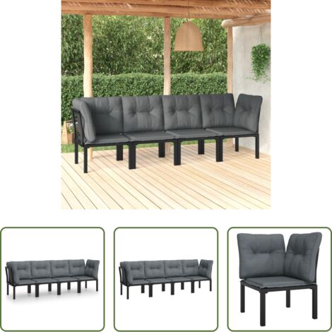 Poltrona da giardino -  Set Salotto da Giardino 4 pz Nero e Grigio in Polyrattan